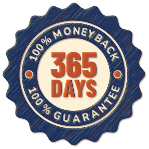 365 Day 100% Money Back Guarantee badge