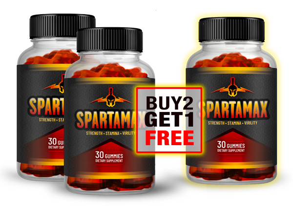 Spartamax botanical gummies — bottles displayed with vibrant fruit-flavored gummies
